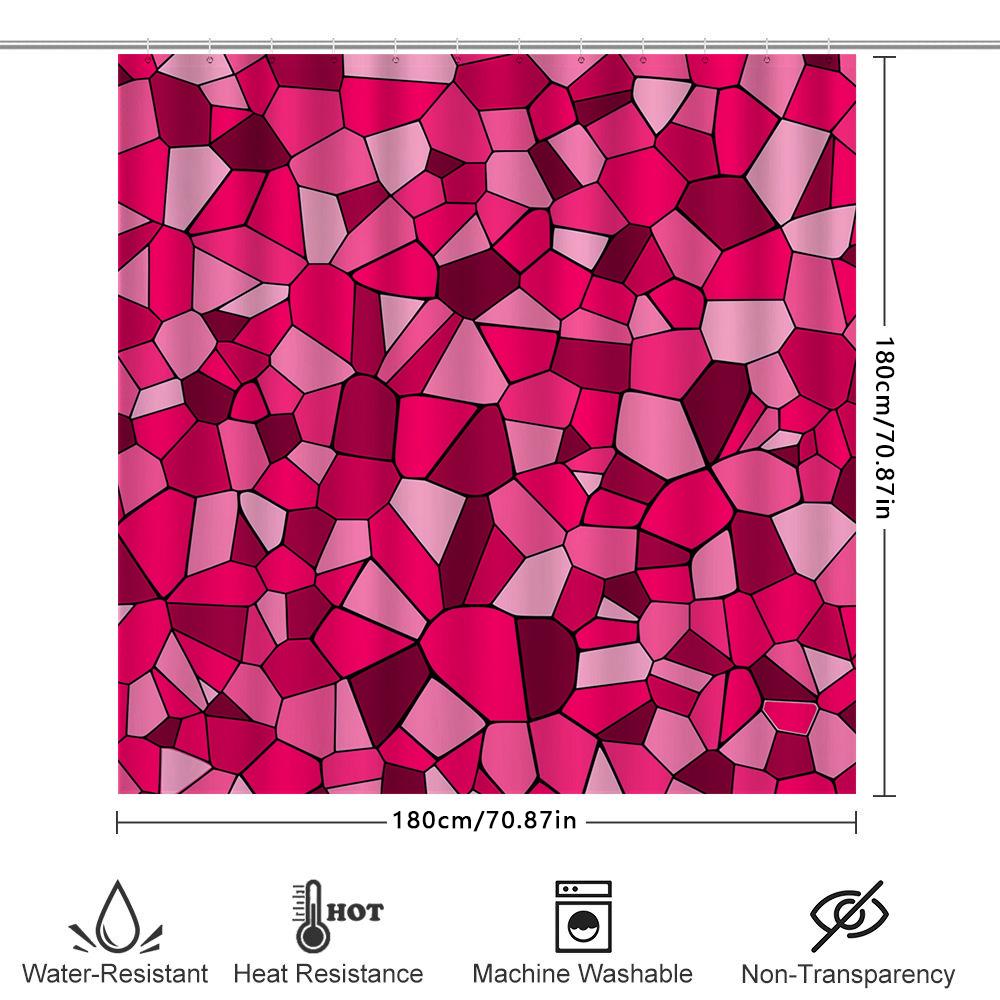 Bright Pink Geometric Shower Curtain 3D Mosaic Waterproof Bath Decoration