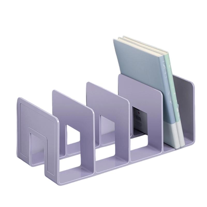 Acrylic Book End for Shelves 4 Compartments Book End Desk Book Stopper Magazine Stand Space Saving Book Organiser