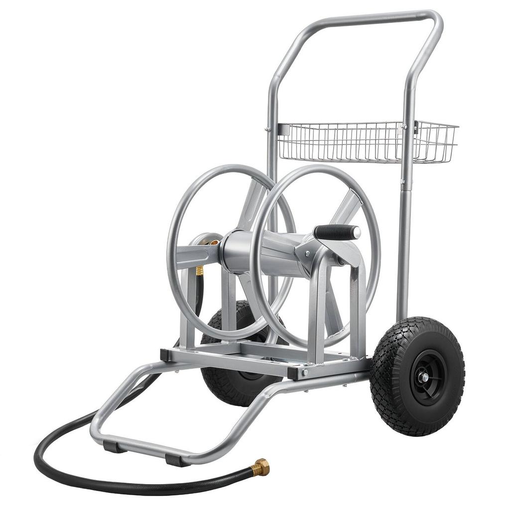 Water Hose Reel Cart, 6096/9144 Cm High-Pressure Garden Hose Cart, Hoses Reel Carts with Two Wheels, Handle & Heavy-Duty Mesh Storage Basket,
