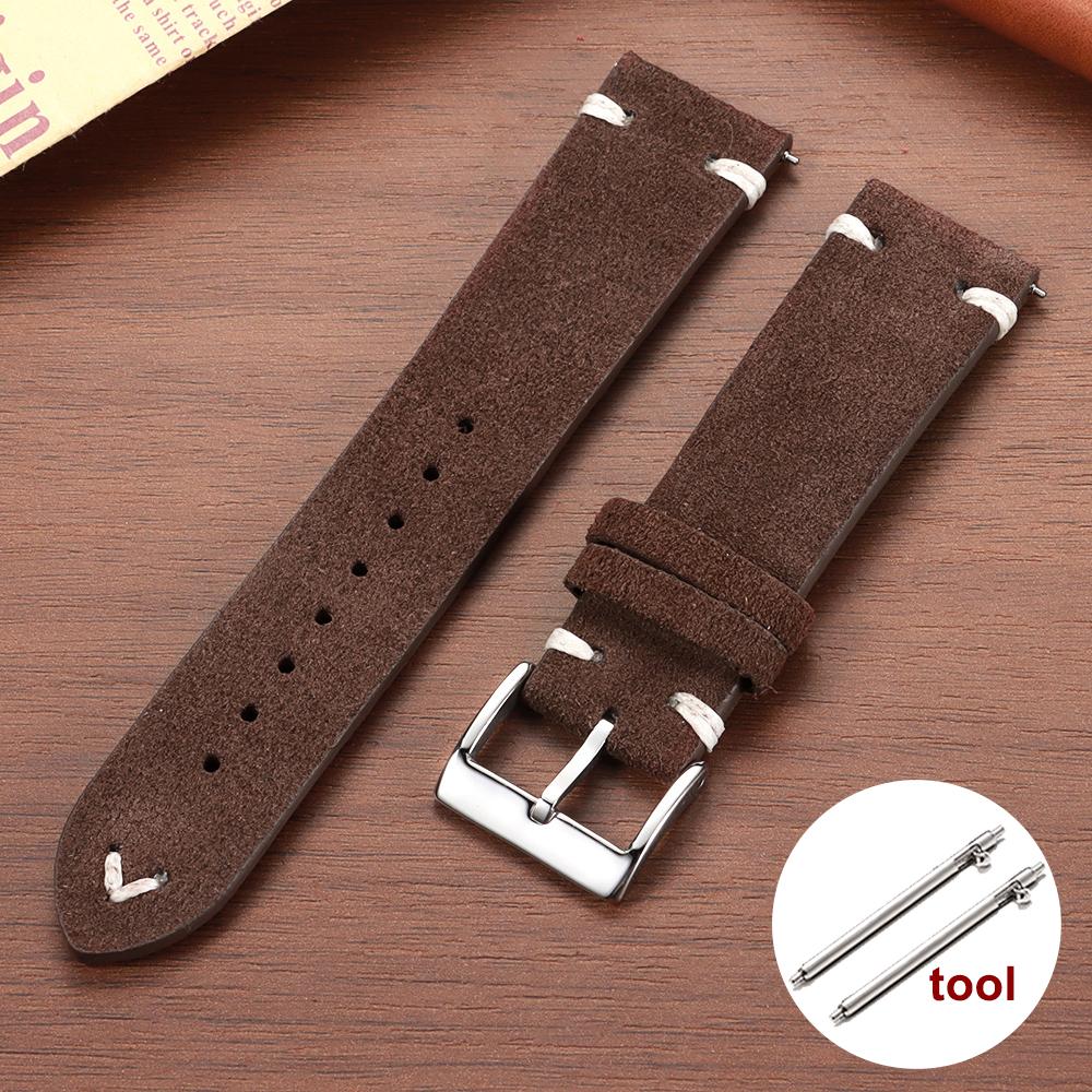 Soft Suede Genuine Leather Watch Strap 18mm 20mm 22mm for Samsung Watch6 5/4/3 Calfskin Bracelet Handmade Stitching Wristband