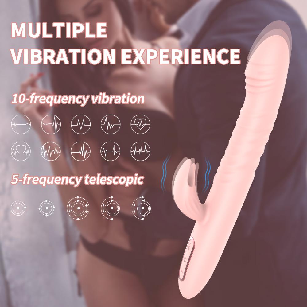 Rabbit Heating Telescopic Vibrator for Women G-Spot Vagina Clitoris Stimulator Dildo Female Masturbator Sex Toy for Adult 18+