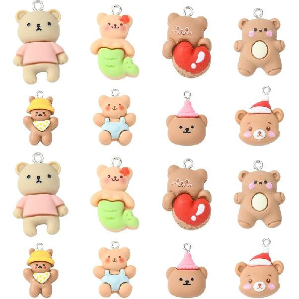 LiQunSweet 50 Pcs Handmade Mixed Random Color Vintage Natural Wood with Resin Cabochon Charm Bead Without Hole Round Shape for Necklace Earring