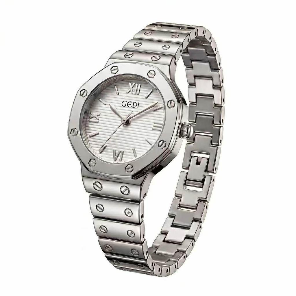 Gedi Women's Retro Octagonal Quartz Watch with Steel Band - Waterproof, Versatile, Perfect for Casual or Work Commutes.