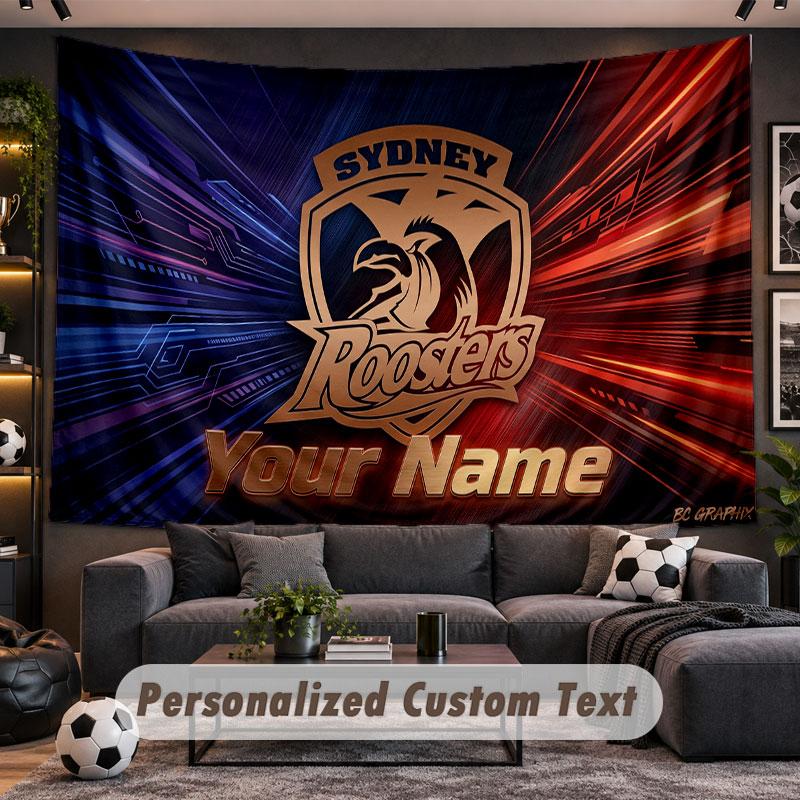 Wall Hanging Tapestry Custom NameSydney Roosters Pattern Personalized Printed Fabric Wall Decor