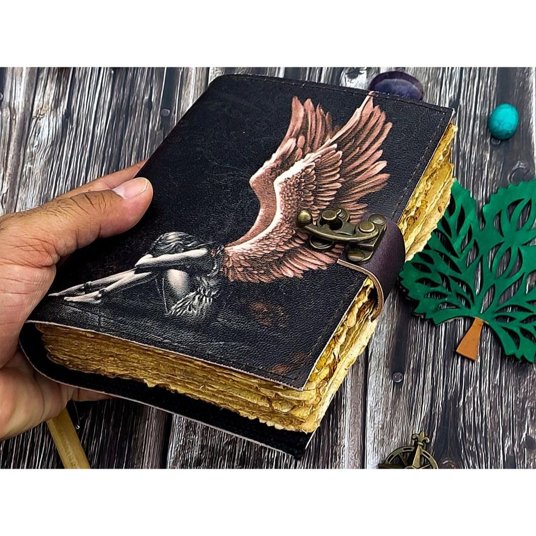 

кожаный журнал fery блокнот для мужчин женщин 7×5 ручной работы decle Edge Pepar пустая книга заклинаний дорожный скетчбук блокнот дневник с замком 7 x 5 in