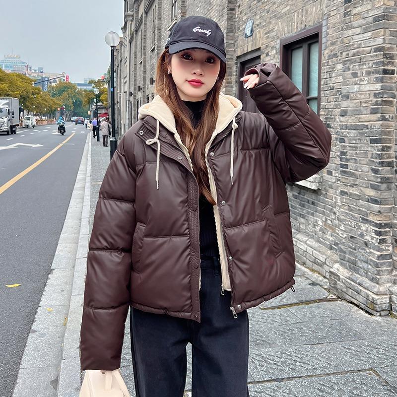 Women S Short Hooded Cotton Padded Coat Fake Two Piece Casual Jacket