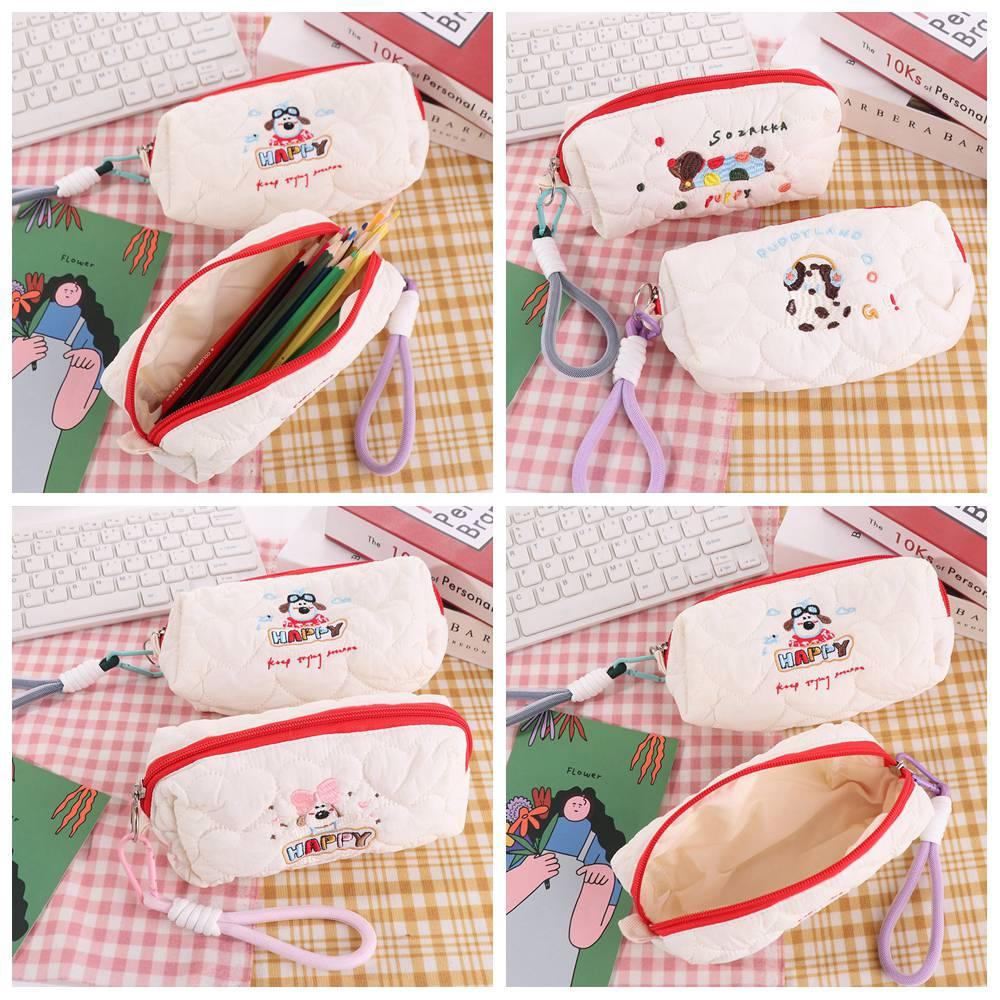 Lovely Embroidered Dog Puppy Stationery Bag With Pendant Rope Pencil Pouch  Student