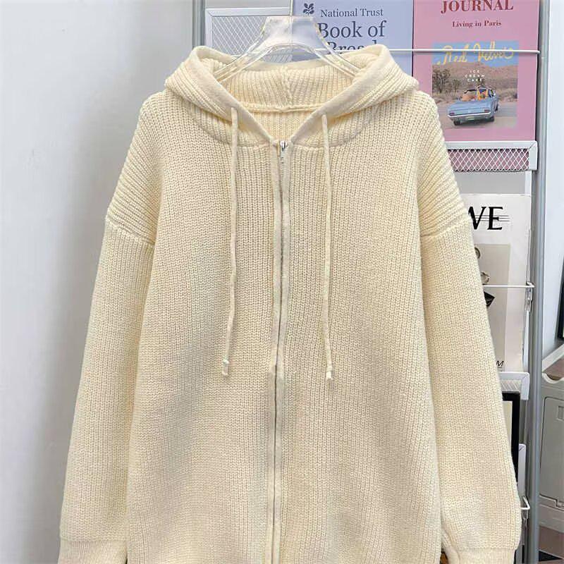 Мужской вязаный базовый слой повседневный кардиган с капюшоном - Осенний корейский стиль однотонный L абрикосовый 2250₽