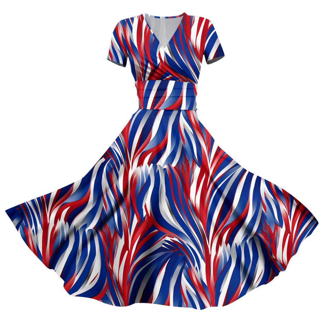 Women's Fashion Casual Independence Day Printed Short Sleeve Dress Elegant Maxi Dress
