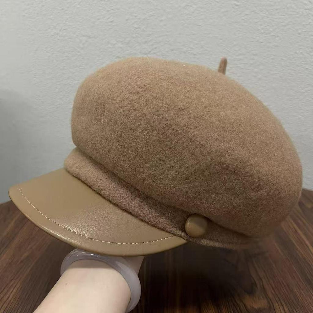 Women's Wool Felt Leather Brim Duckbill Cap - Autumn/Winter British Retro Beret