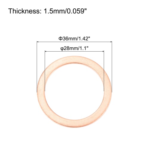 uxcell 12pcs Copper Washers, 28 x 36 x 1.5mm, Copper Rings, Sealing Gaskets, Heat and Oil Resistant, for Hydraulic Fittings, Sump Plugs