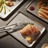 High Quality 304 Stainless Steel Steak Plate Tray Bbq Tableware Dish Serving Plate Tea Cup Trays Food Rectangular Plate Decor Quality