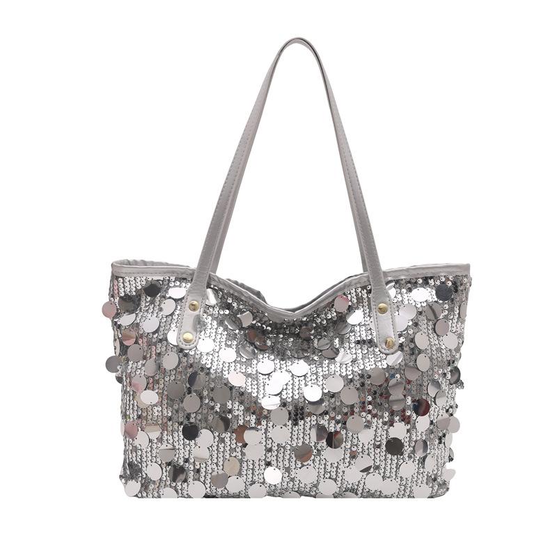 

Women s Sequin Tote Bag Large Capacity Glitter Shoulder Bag Shiny Evening & Party Handbag Daily Commute Underarm Bag срібний