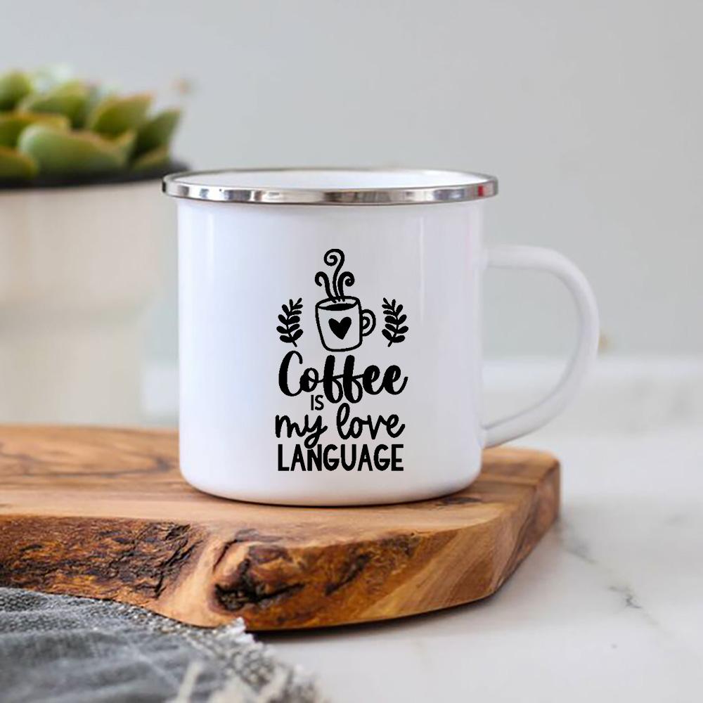 Life Begins After Coffee Print Mugs Creative Enamel Mug Home Office Coffee Tea Cups Camping Bonfire Beer Drink Cocoa Mug Gifts