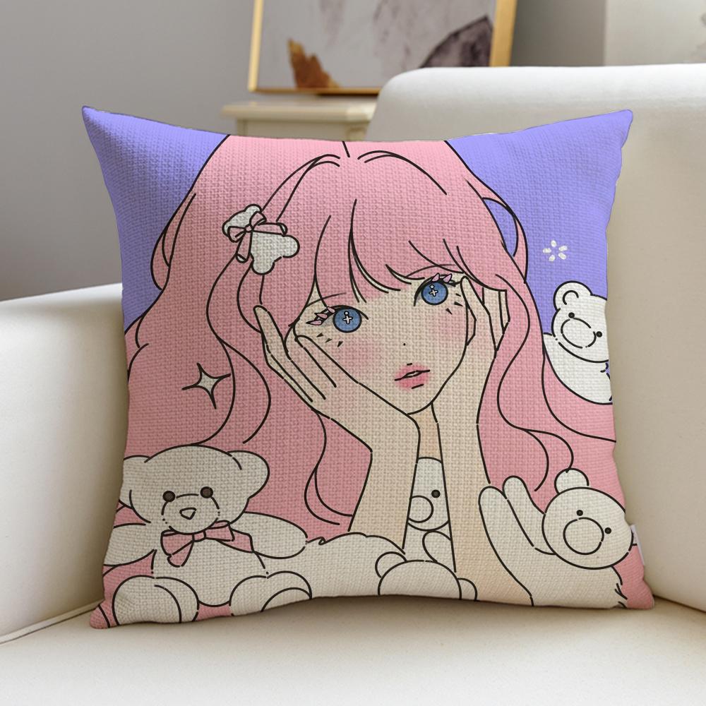 Pretty Ccute girlsS Cushion Cover Breathable and skinfriendly linen pillowcase square removable and washable cushion