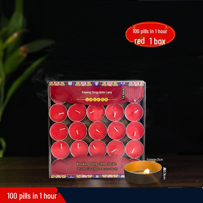 4-Hour Butter Lamps & 1-Hour Smoke-Free Candles for Buddha Offerings - 100 Pieces