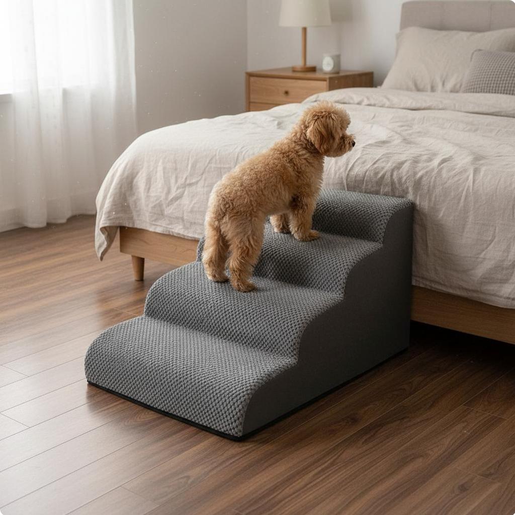 Dog Stairs Non-Slip Bottom Pet Steps for Bed Soft Dog Steps Cleanable Cover Foam Pet Stairs Lightweight for Small Dogs, Bedside