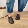 Johnature Chaussures plates à lacets en cuir véritable pour femmes, bout rond, décontractées, faites à la main, confortables, couleur unie