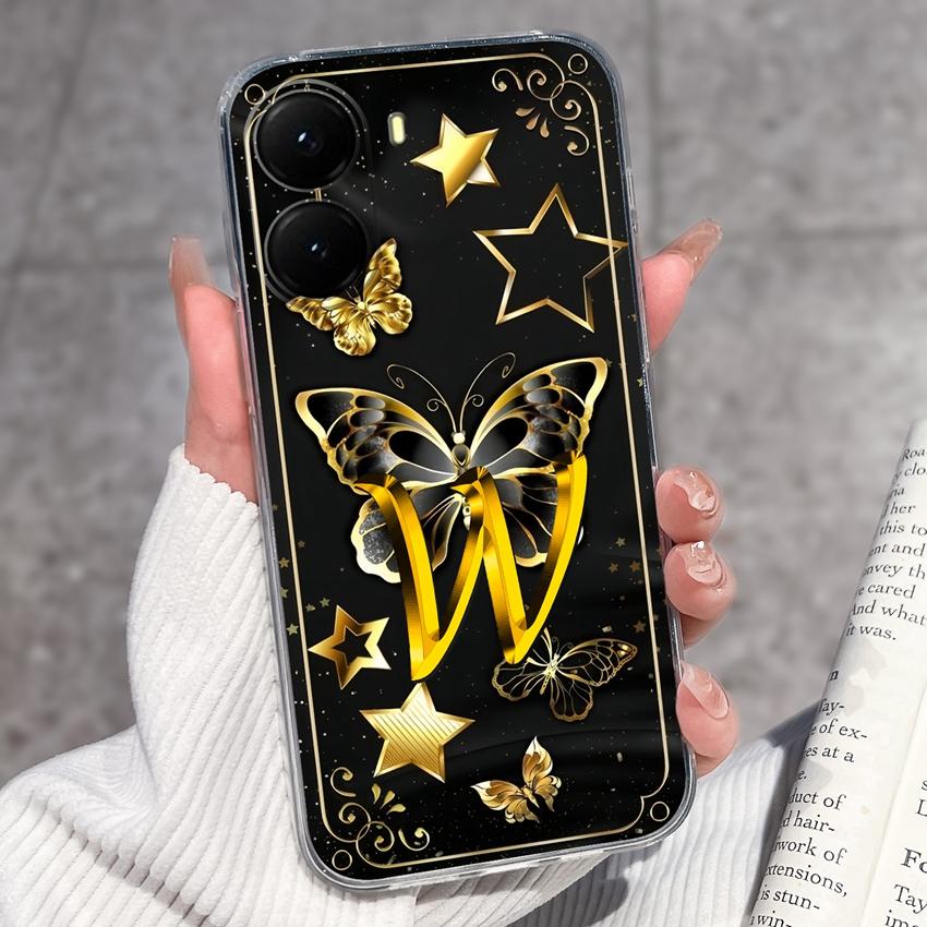 Initial Letter A-Z Fashion Phone Case For Xiaomi Poco X7 X6 X5 X4 X3 Pro C85 C75 C71 C51 C50 Black TPU Soft Silicone Protective Shell For Xiaomi Cover