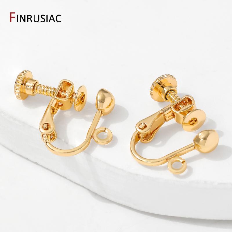 14K Gold Plated Brass Round Head Screw Ear Clips,DIY Handmade Clip On Earrings Parts No Pierced Ear Clips Jewelry Findings