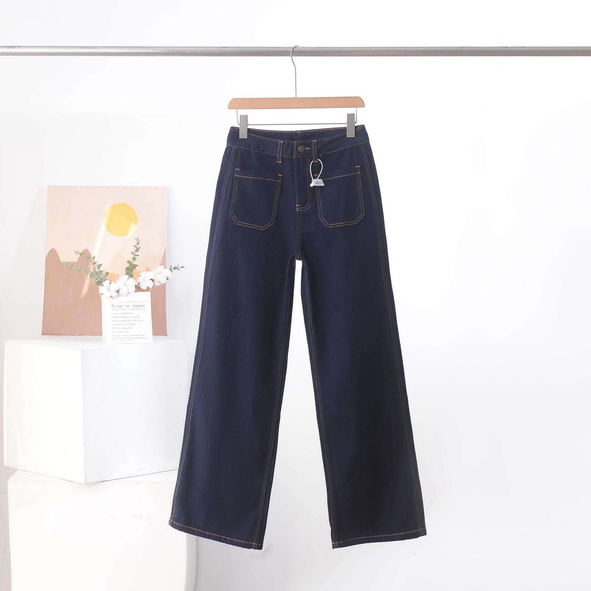 

Women s Stylish Brushed Straight-Leg Jeans with Patch Pockets - Perfect for Autumn/Winter 28 синий