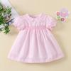 Summer Girls Cotton Dress British Princess Smocked Puff Sleeve Handmade Toddler Party Dress For Kids