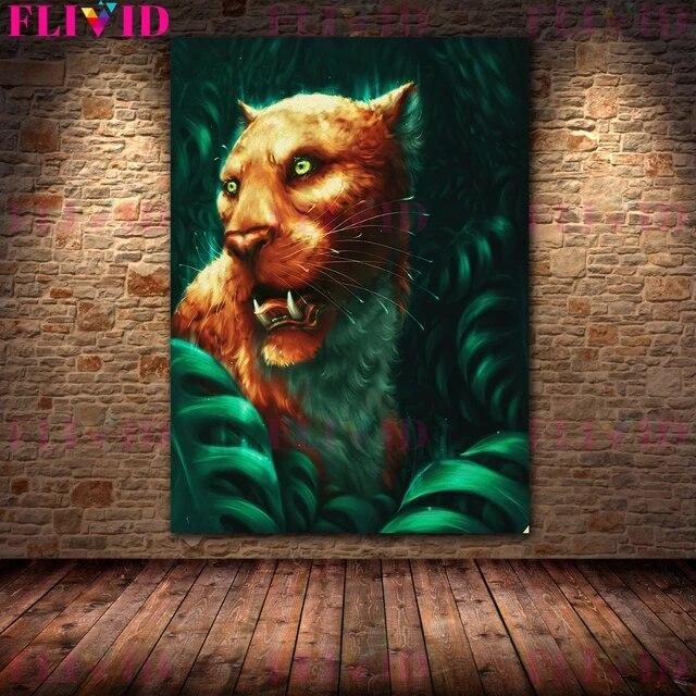 Flying Fox,Raven Winged Cat,Gold Mule-Deer Vintage Wall Art Canvas Painting Mysterious Magical Creature Art Poster Print Decor No Frame