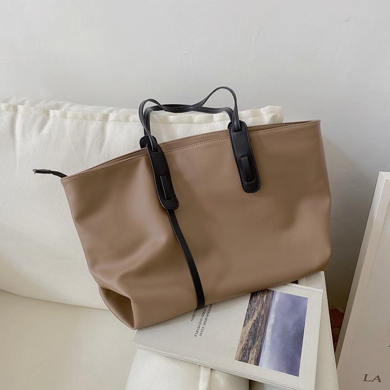 

New pu leather waterproof soft surface bag simple tote bag casual large capacity shoulder large bag female tide хаки