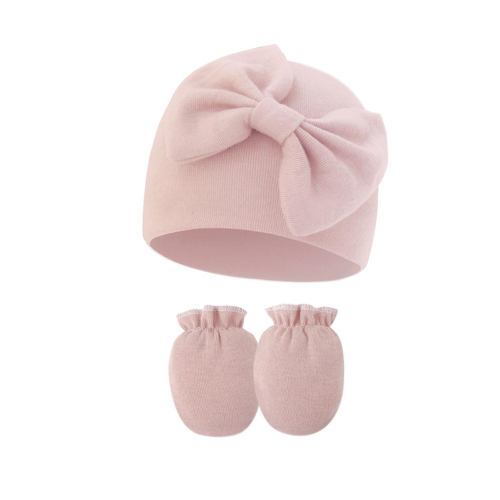 

Милый комплект из шапочки и перчаток с бантом для новорожденного, эластичная шапочка для младенца и соответствующие перчатки с защитой от царапин на весну и осень 4