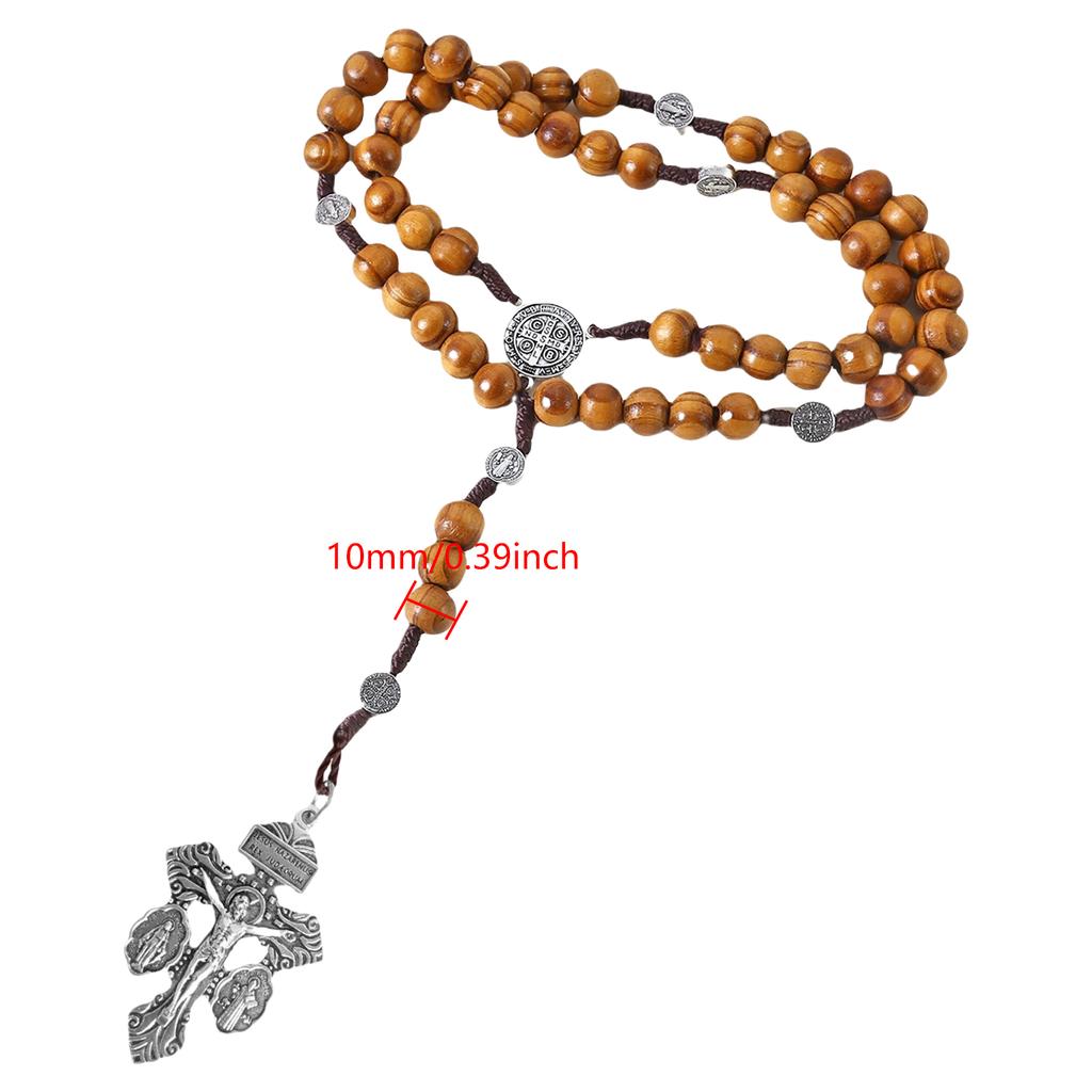 Rosario a Catena con Perline di Legno Intrecciato con Crocifisso del Perdono Croci Medaglie Pendente Regalo Religioso Cristiano per la Comunione