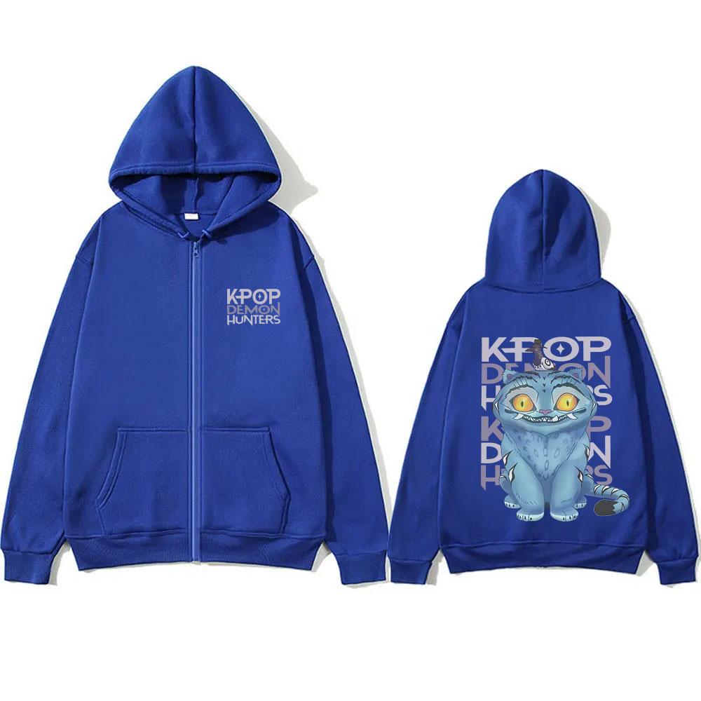 Kpop Dämonenjäger Dämlicher Tiger Reißverschluss-Hoodie Herren Damen Cartoon Mode Lässige Zip-Up-Jacke Herren Übergroßes Zip-Up-Sweatshirt
