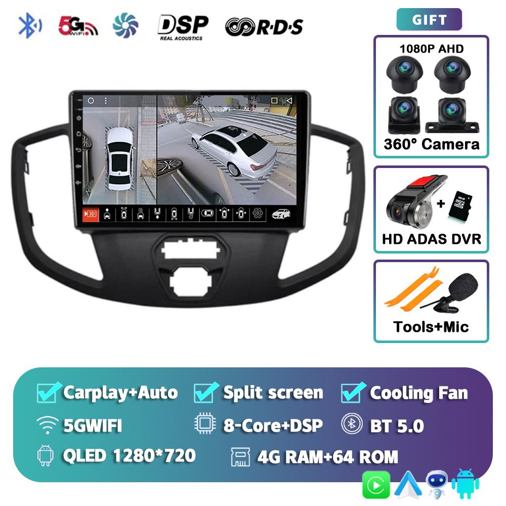 Android 14 Carplay Auto For Ford Transit 2013 - 2018 Car Radio 4G+WIFI Player Multimedia Stereo Navigation Video Head Unit GPS
