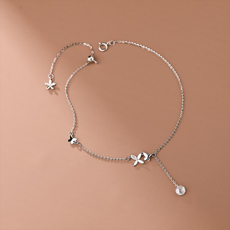 925 Silver Butterfly Flower Feet Chain Sparkling Zircon Tassel Feet Decoration Korean Edition Minimalist Jewelry