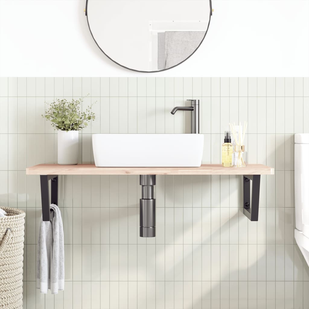 Vidaxl Estante de Pared Debajo del Lavabo, Acero y Madera Maciza de Haya