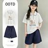 Korean Style Girls' Cotton Polo Shirt Set - Summer Lapel Short Sleeve T-Shirt for Ages 6-12