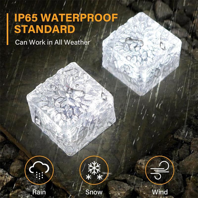 2Pack Solar Glass Brick Light Solar Ice Cube LED Light Crystal Brick Stone Lamp For Garden Courtyard Pathway Patio Pool Decor