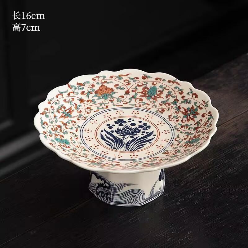 Chinesische Obstplatte Haushalt Wohnzimmer Couchtisch Snacks Hohe Platte Keramik Nationaler Stil Erfrischungsplatte Servierplatte