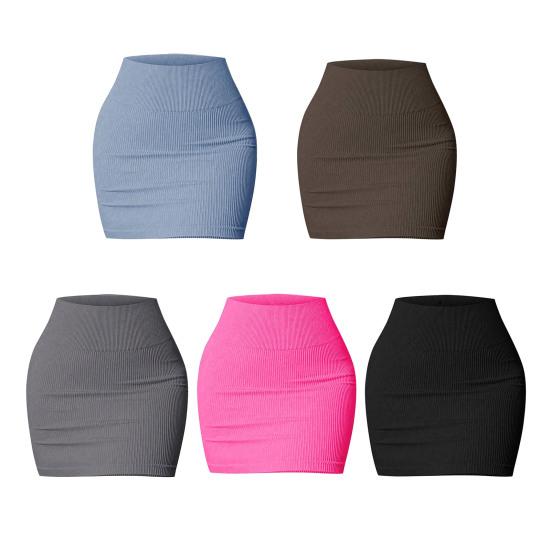 Women Mini Skirt Elastic High Waist Solid Color Short Skirt Hip-Hugging Bodycon Skirt Soft Breathable