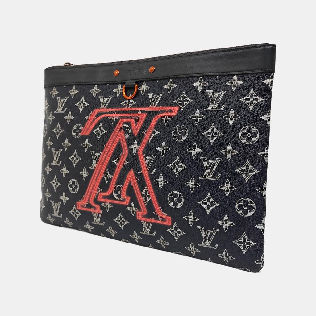 [Pre-Owned] Have A Vuitton Day Embroidered Logo Monogram Canvas Zippered Clutch - Very Good #1R2OG0R