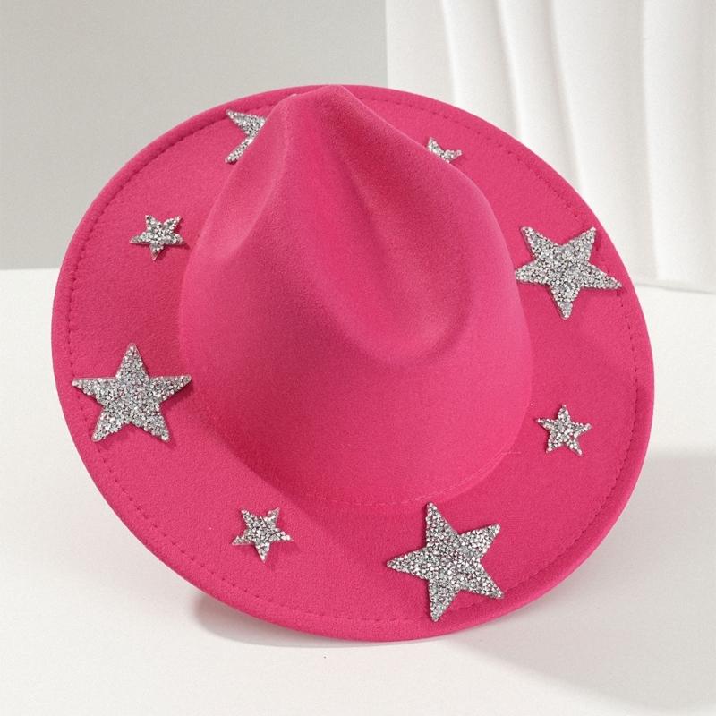 Sparkling Rhinestones Star Western Hat For Women Oversized Comfortable Hat Headpiece All Weather Stylish Headwear