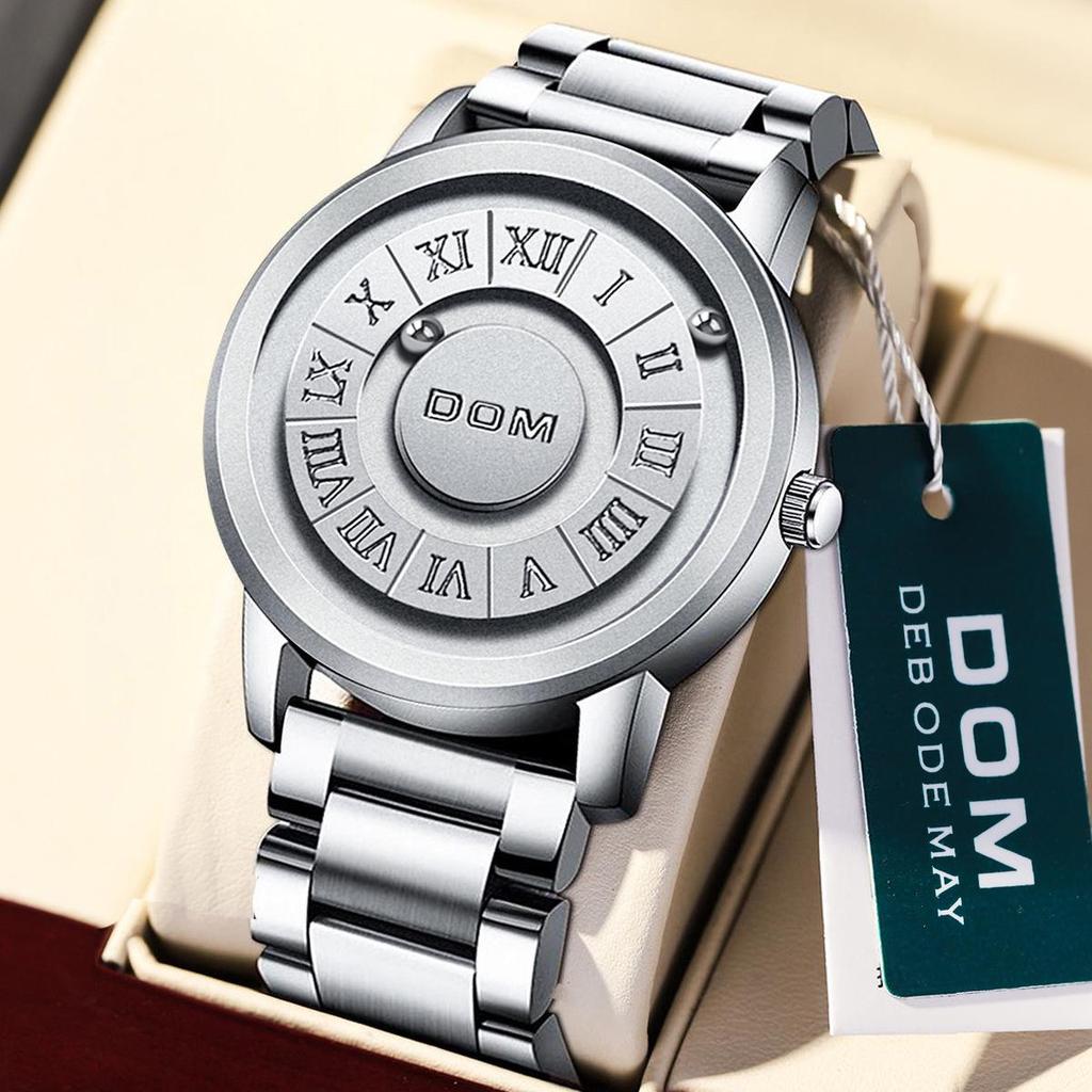 DOM Black Technology Men's Waterproof Quartz Watch with Roman Numeral Dial and Steel Ball Magnetic Levitation.