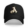 A Logo Black Baseball Cap with Gold and White Embroidered Letter A Design Classic Sporty Style for Everyday Wear