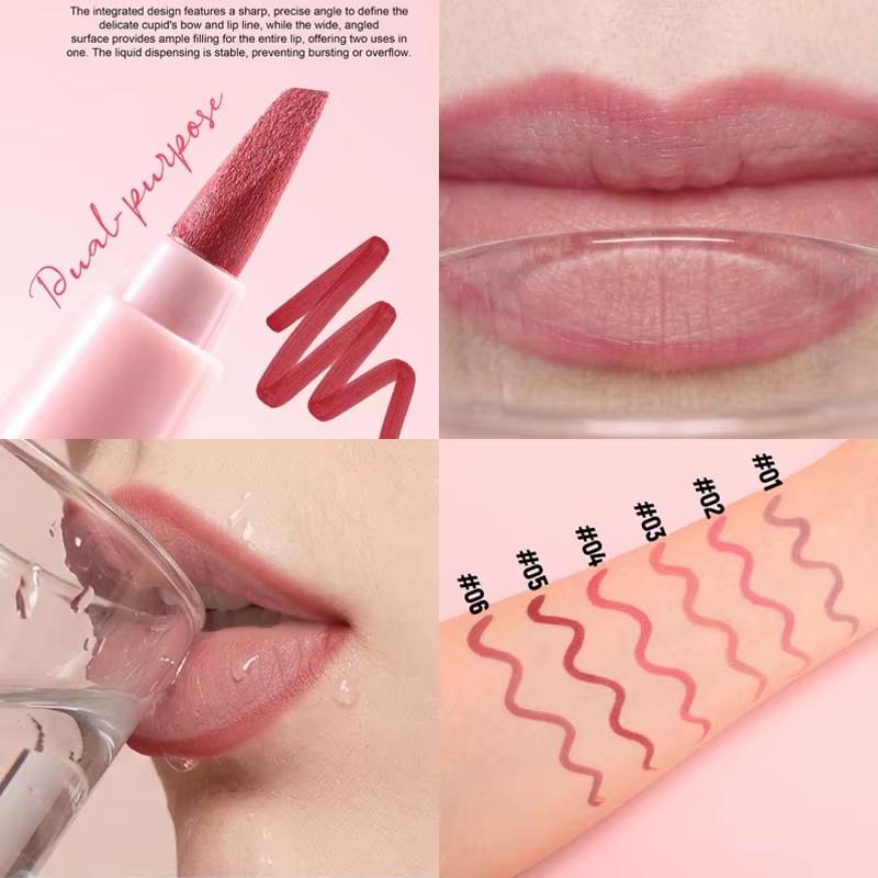2-in-1 Lip Liner Lipstick Pen Waterproof Smudge-proof Non-stick Cup Lip Contour Pen Easy Coloring Non-fading Color Lips Makeup