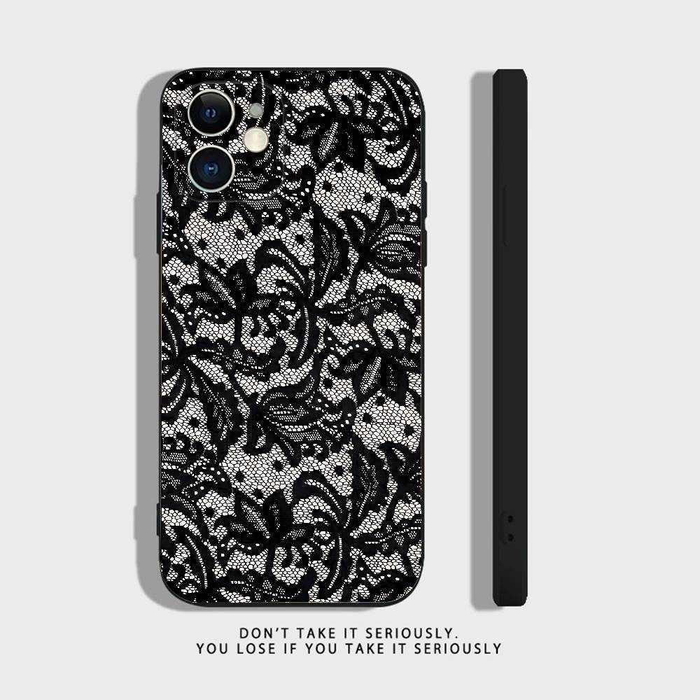 Black Lace Print New Hot Phone Case For iPhone 17 16,15,14,13,12,11,Pro,XS,Max,XR,Plus,Mini Soft Silicone Black Shockproof