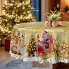 Christmas Round/Rectangular Table Cloth, Warm Yellow Santa Reindeer Sleigh Gold Decoration, Table Cloth