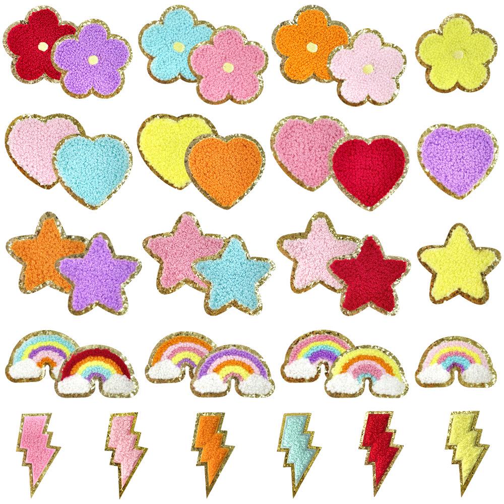 Colorful DIY Chenille Stickers: Stars, Hearts, Rainbow, Lightning & Flowers