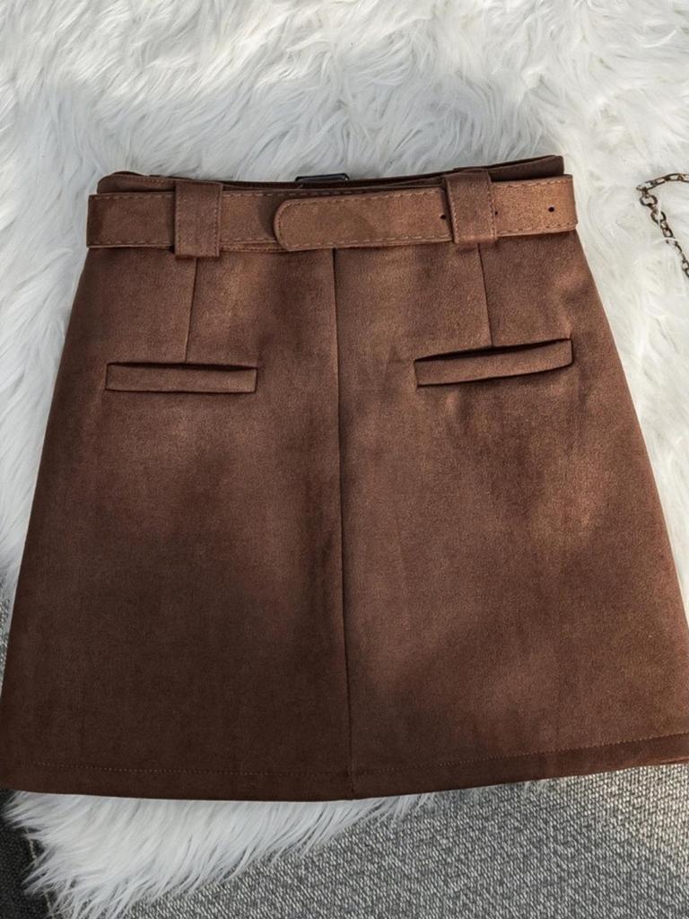 Autumn/Winter 2025 Maillard Palette Minimalist High-Waisted A-Line Skirt - Women's Versatile Casual Short Skirt
