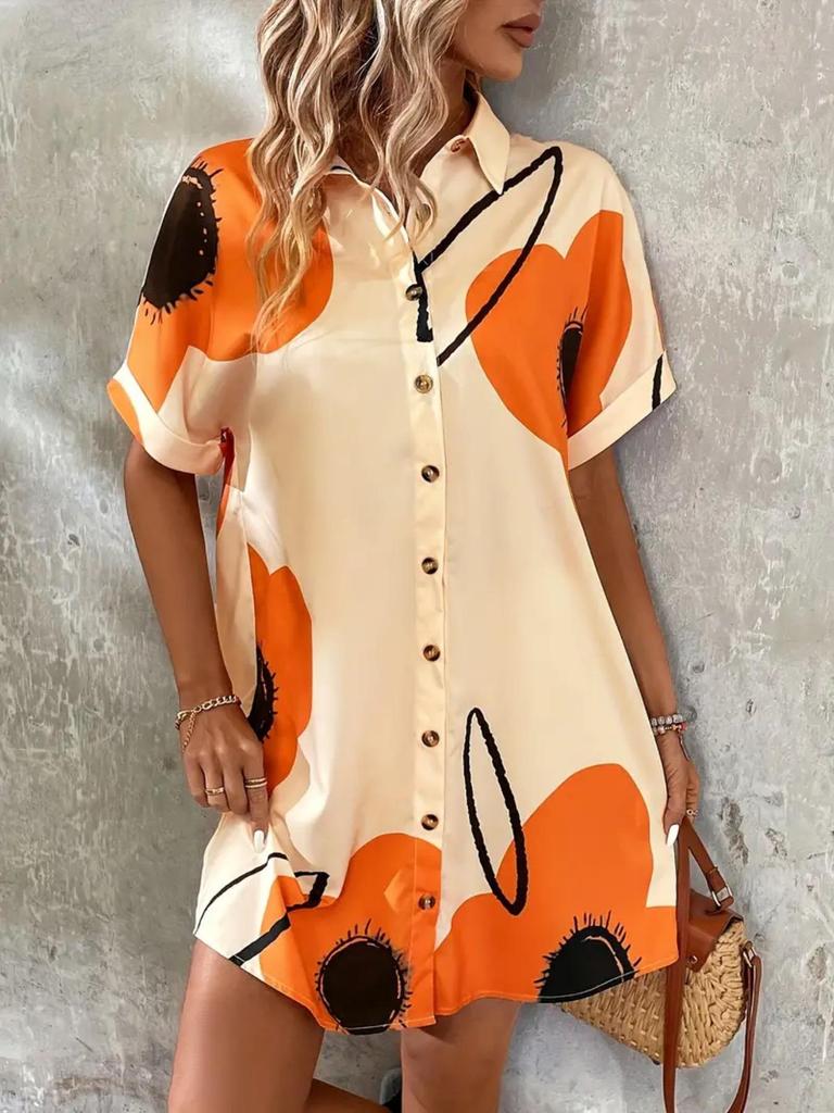 Frühjahr/Sommer 2025 Europäisches & Amerikanisches Lässiges Damen-Print-Hemdblusenkleid