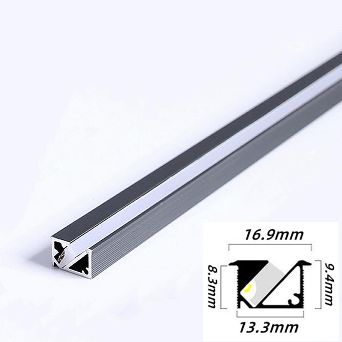 Profil din aluminiu LED ultra-subțire Încastrat ascuns 45º Canal strălucitor oblic Capac din silicon Raft Dulap Bandă liniară Bar lumini