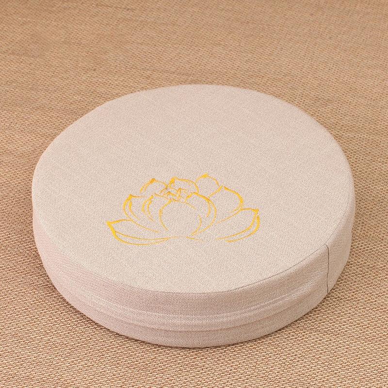 Plush Round Tatami Cushion Pad With Removable Washable Cover And Lotus Print